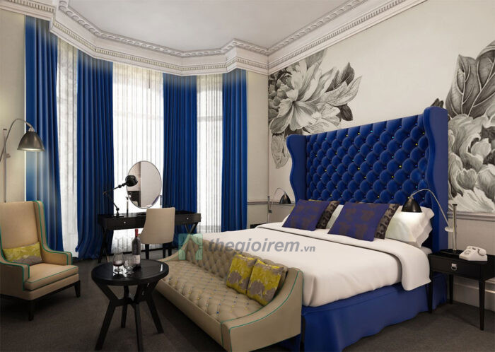 Màn treo cửa phòng ngủ màu xanh chống nắng - Thế Giới Rèm